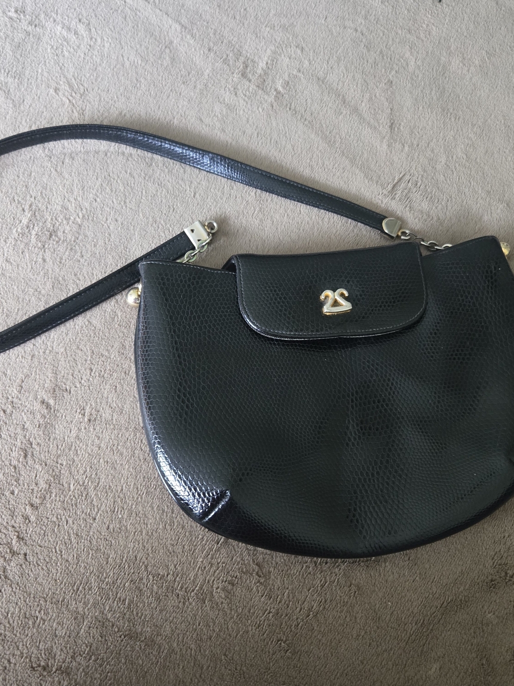 Vintage Black Crossbody Bag with Gold Hardware